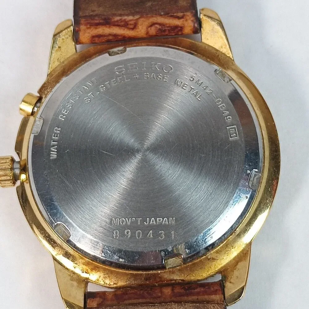 Men's 36mm Seiko Kinetic Wristwatch Leather Band Water Resistant Works
